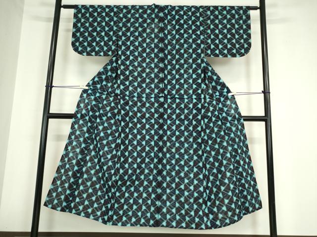 平和屋着物●久留米絣　単衣　幾何学文　綿　逸品　DABA4904az