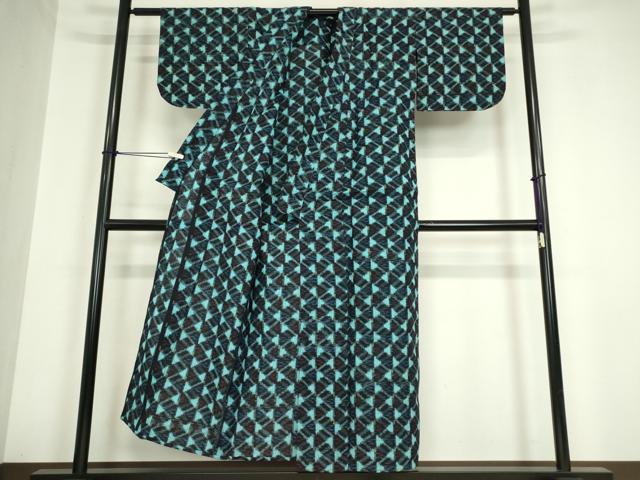 平和屋着物●久留米絣　単衣　幾何学文　綿　逸品　DABA4904az