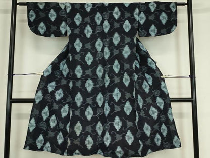 平和屋着物●久留米絣　単衣　菱文　綿　逸品　DABA4906az