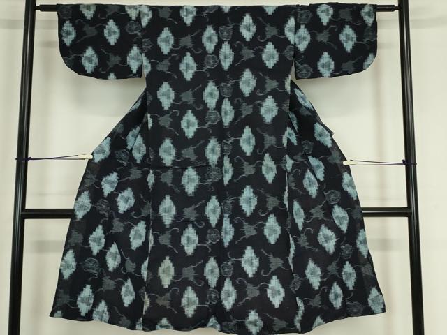 平和屋着物●久留米絣　単衣　菱文　綿　逸品　DABA4906az