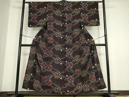 平和屋着物●久留米絣　単衣　舞花文　綿　逸品　DABA4909az