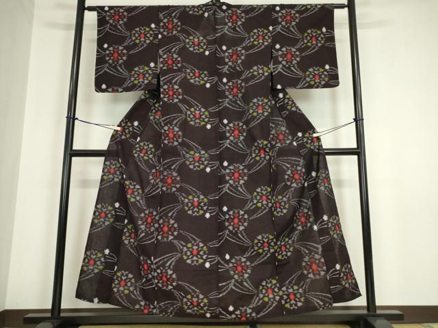 平和屋着物●久留米絣　単衣　舞花文　綿　逸品　DABA4909az