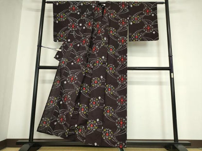 平和屋着物●久留米絣　単衣　舞花文　綿　逸品　DABA4909az
