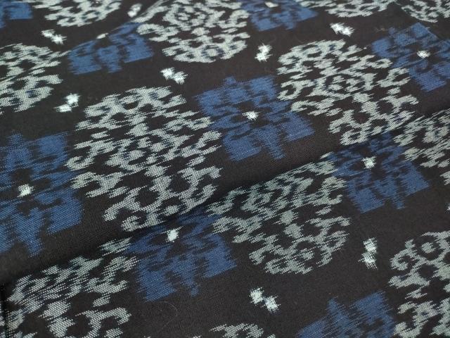 平和屋着物●久留米絣　単衣　格子花文　綿　逸品　DABA4910az