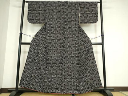平和屋着物●久留米絣　秋名バラ柄　綿　逸品　DABA4911az