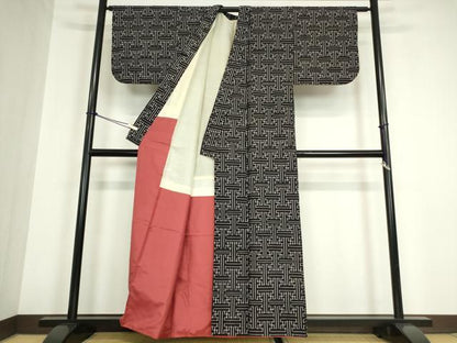 平和屋着物●久留米絣　秋名バラ柄　綿　逸品　DABA4911az