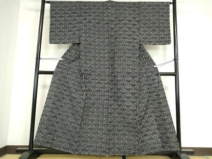 平和屋着物●久留米絣　単衣　秋名バラ柄　反端付き　綿　逸品　DABA4912az