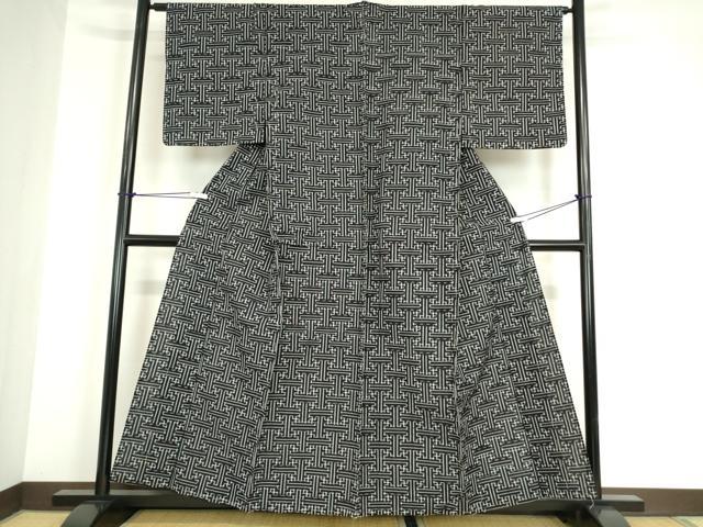 平和屋着物●久留米絣　単衣　秋名バラ柄　反端付き　綿　逸品　DABA4912az