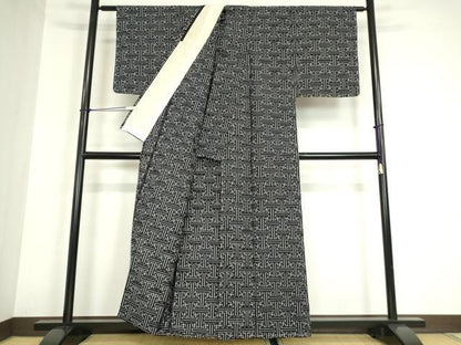 平和屋着物●久留米絣　単衣　秋名バラ柄　反端付き　綿　逸品　DABA4912az