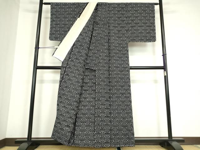 平和屋着物●久留米絣　単衣　秋名バラ柄　反端付き　綿　逸品　DABA4912az