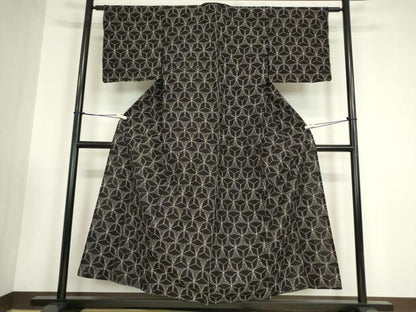 平和屋着物●久留米絣　単衣　花繋ぎ　反端付き　綿　逸品　DABA4913az