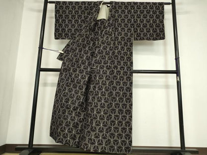 平和屋着物●久留米絣　単衣　花繋ぎ　反端付き　綿　逸品　DABA4913az