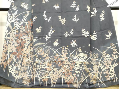 平和屋着物●訪問着 刺繍 草花文 暈し染め 金彩 正絹 逸品 DABA4914az