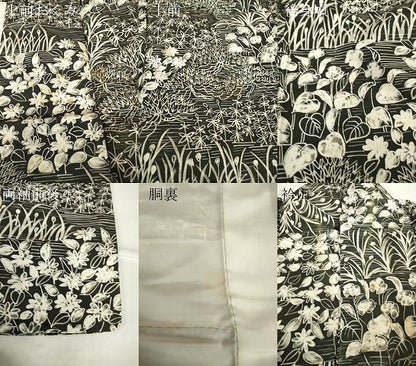 平和屋着物●本場染大島紬　訪問着　草花　黒地　正絹　逸品　DABA4915az