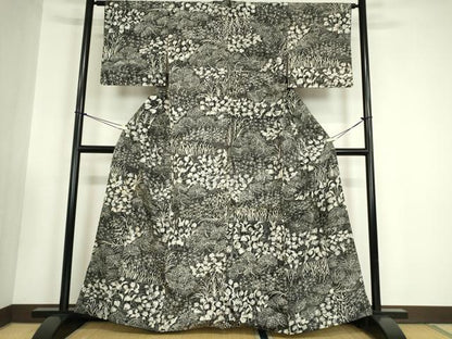 平和屋着物●本場染大島紬　訪問着　草花　黒地　正絹　逸品　DABA4915az