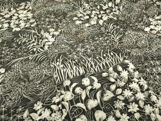 平和屋着物●本場染大島紬　訪問着　草花　黒地　正絹　逸品　DABA4915az