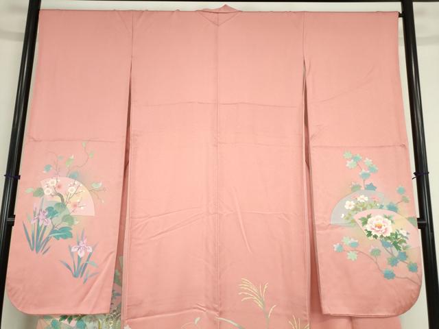 平和屋着物●豪華振袖　手描友禅　作家物　地紙花文　正絹　逸品　DABA4916az