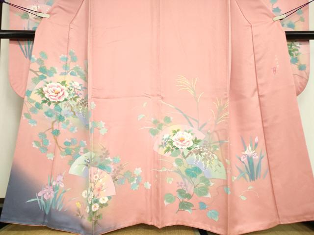 平和屋着物●豪華振袖　手描友禅　作家物　地紙花文　正絹　逸品　DABA4916az