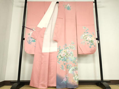 平和屋着物●豪華振袖　手描友禅　作家物　地紙花文　正絹　逸品　DABA4916az