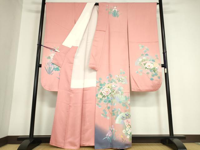 平和屋着物●豪華振袖　手描友禅　作家物　地紙花文　正絹　逸品　DABA4916az
