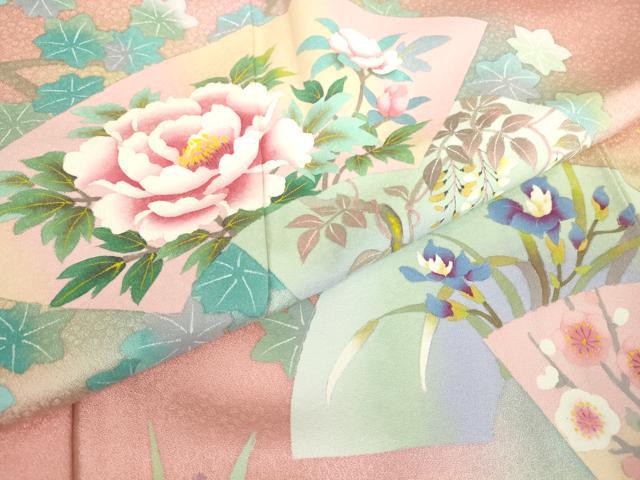 平和屋着物●豪華振袖　手描友禅　作家物　地紙花文　正絹　逸品　DABA4916az