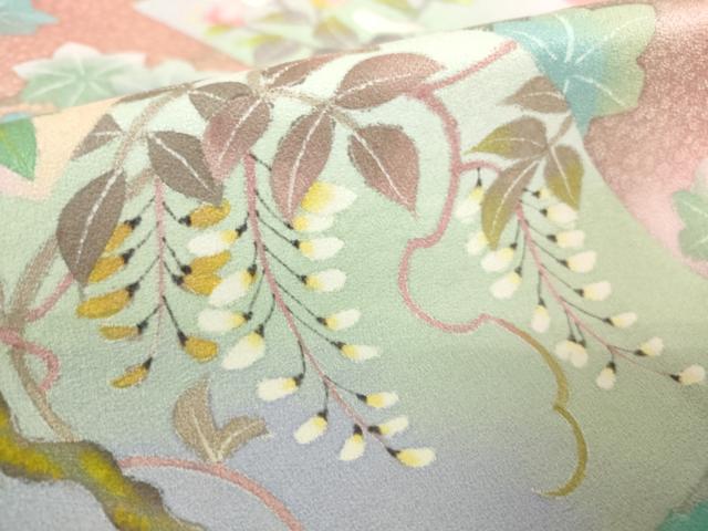 平和屋着物●豪華振袖　手描友禅　作家物　地紙花文　正絹　逸品　DABA4916az