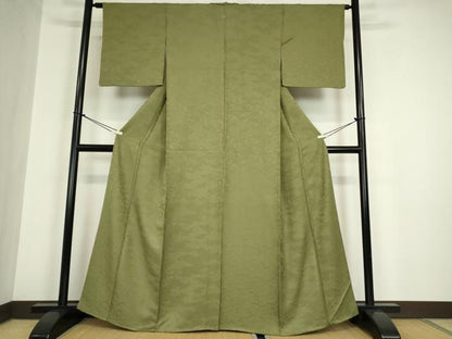 平和屋着物●上質な色無地　松地紋　黄海松茶色　正絹　逸品　DABA4917az