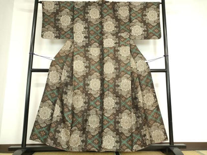 平和屋着物●本場大島紬　アンティーク大島　割り込み絣　舞花文　正絹　逸品　DABA4922az