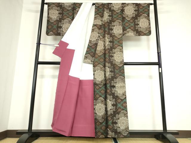 平和屋着物●本場大島紬　アンティーク大島　割り込み絣　舞花文　正絹　逸品　DABA4922az