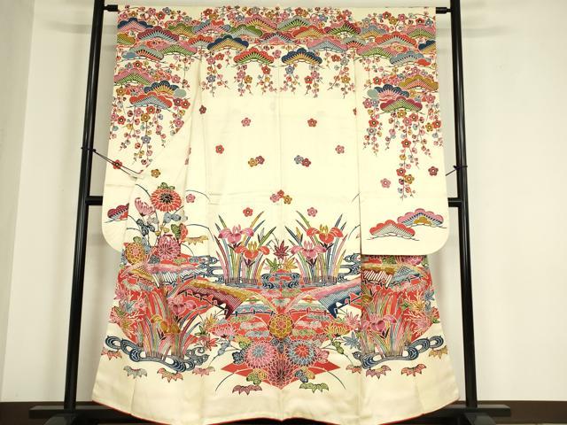 平和屋着物●豪華振袖　紅型　流水花文　正絹　逸品　DABA4923az