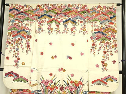 平和屋着物●豪華振袖　紅型　流水花文　正絹　逸品　DABA4923az