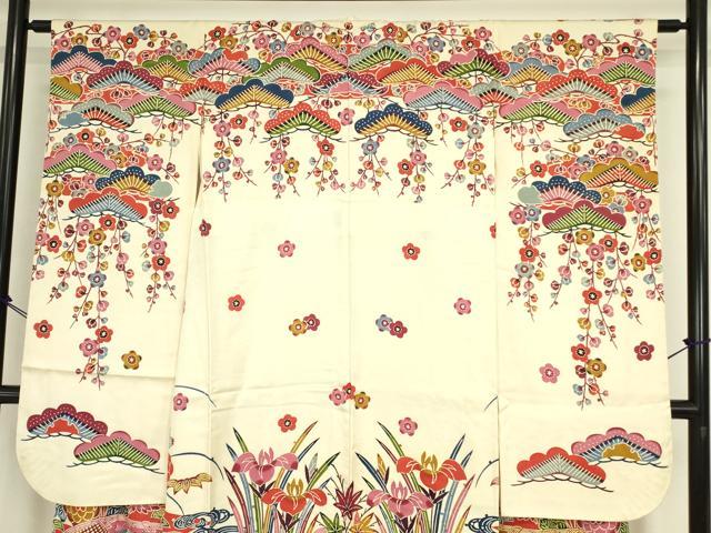 平和屋着物●豪華振袖　紅型　流水花文　正絹　逸品　DABA4923az