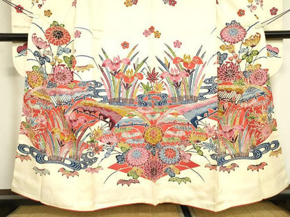 平和屋着物●豪華振袖　紅型　流水花文　正絹　逸品　DABA4923az