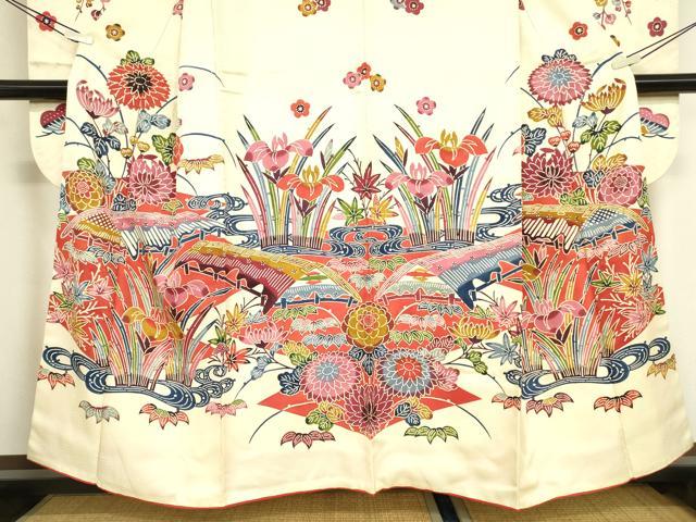 平和屋着物●豪華振袖　紅型　流水花文　正絹　逸品　DABA4923az