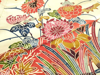 平和屋着物●豪華振袖　紅型　流水花文　正絹　逸品　DABA4923az