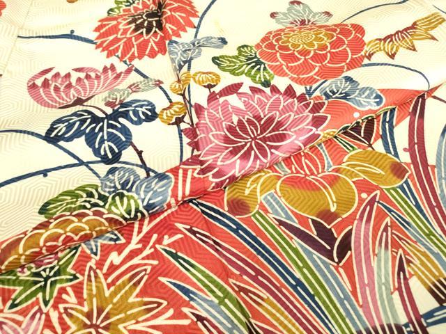 平和屋着物●豪華振袖　紅型　流水花文　正絹　逸品　DABA4923az