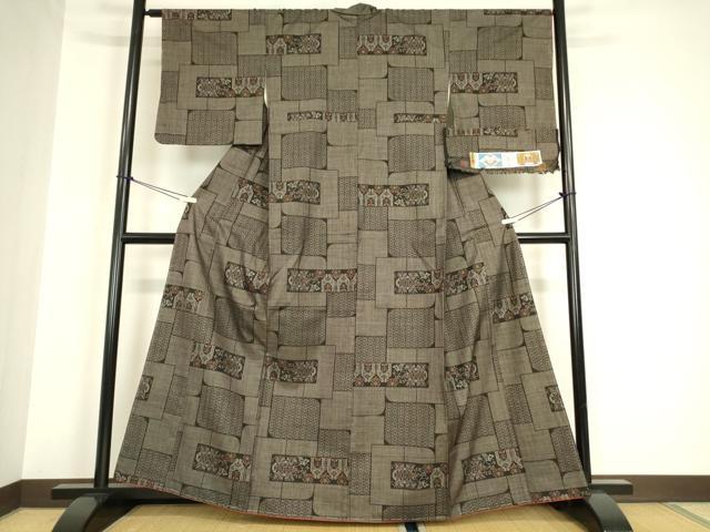 平和屋着物●本場大島紬　7マルキ　古代染色純泥染　洋花文　平田秋吉作　証紙付き　正絹　逸品　DABA4926az