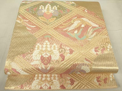 平和屋着物▼さがび錦　六通柄袋帯　道長桐鳳凰文　金糸　正絹　逸品　DABA4973az