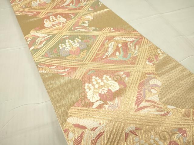 平和屋着物▼さがび錦　六通柄袋帯　道長桐鳳凰文　金糸　正絹　逸品　DABA4973az