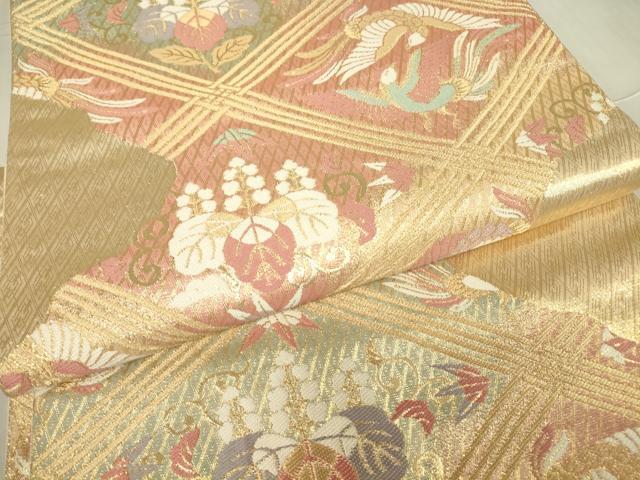 平和屋着物▼さがび錦　六通柄袋帯　道長桐鳳凰文　金糸　正絹　逸品　DABA4973az