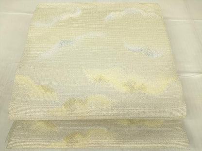 平和屋着物▽両面 六通柄袋帯 スリーシーズン 春夏秋 霞文 金銀糸 正絹 逸品 DABA4974az