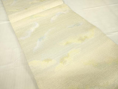 平和屋着物▽両面 六通柄袋帯 スリーシーズン 春夏秋 霞文 金銀糸 正絹 逸品 DABA4974az