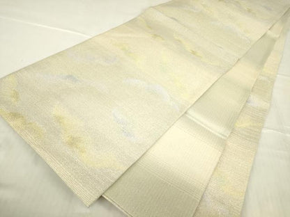 平和屋着物▽両面 六通柄袋帯 スリーシーズン 春夏秋 霞文 金銀糸 正絹 逸品 DABA4974az