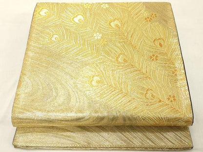平和屋着物◎六通柄袋帯 孔雀羽文 金糸 正絹 逸品 DABA5002cd