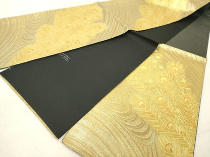 平和屋着物◎六通柄袋帯 孔雀羽文 金糸 正絹 逸品 DABA5002cd