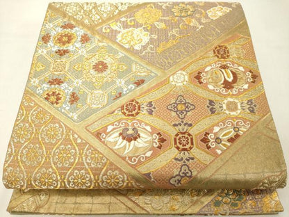 平和屋着物◎六通柄袋帯 檜垣取り草花文 金糸 引箔 正絹 逸品 DABA5008cd