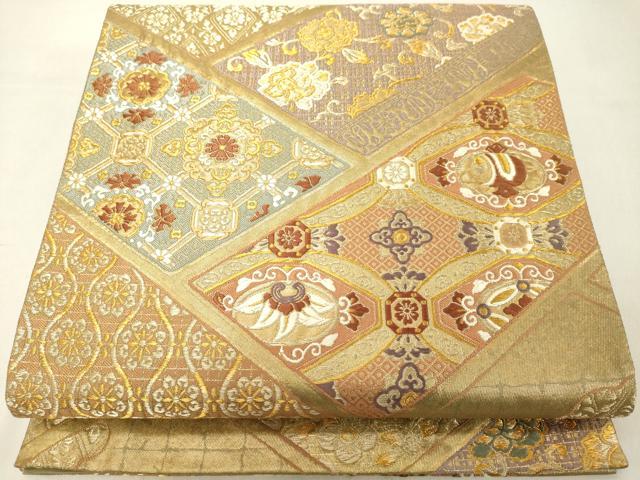 平和屋着物◎六通柄袋帯 檜垣取り草花文 金糸 引箔 正絹 逸品 DABA5008cd