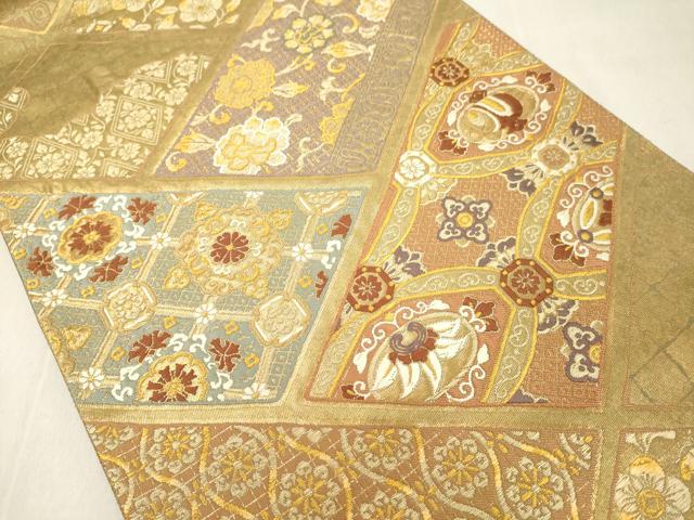 平和屋着物◎六通柄袋帯 檜垣取り草花文 金糸 引箔 正絹 逸品 DABA5008cd