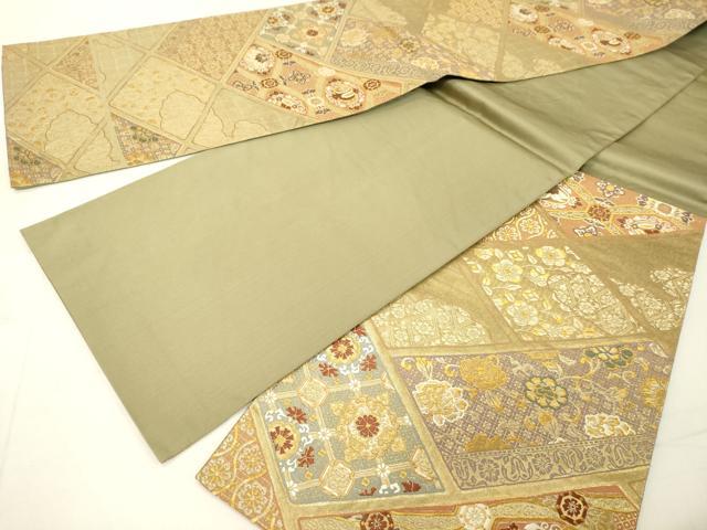 平和屋着物◎六通柄袋帯 檜垣取り草花文 金糸 引箔 正絹 逸品 DABA5008cd