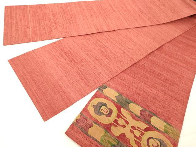 平和屋着物◎太鼓柄袋帯 紬地 すくい織 抽象文 正絹 逸品 DABA5012cd